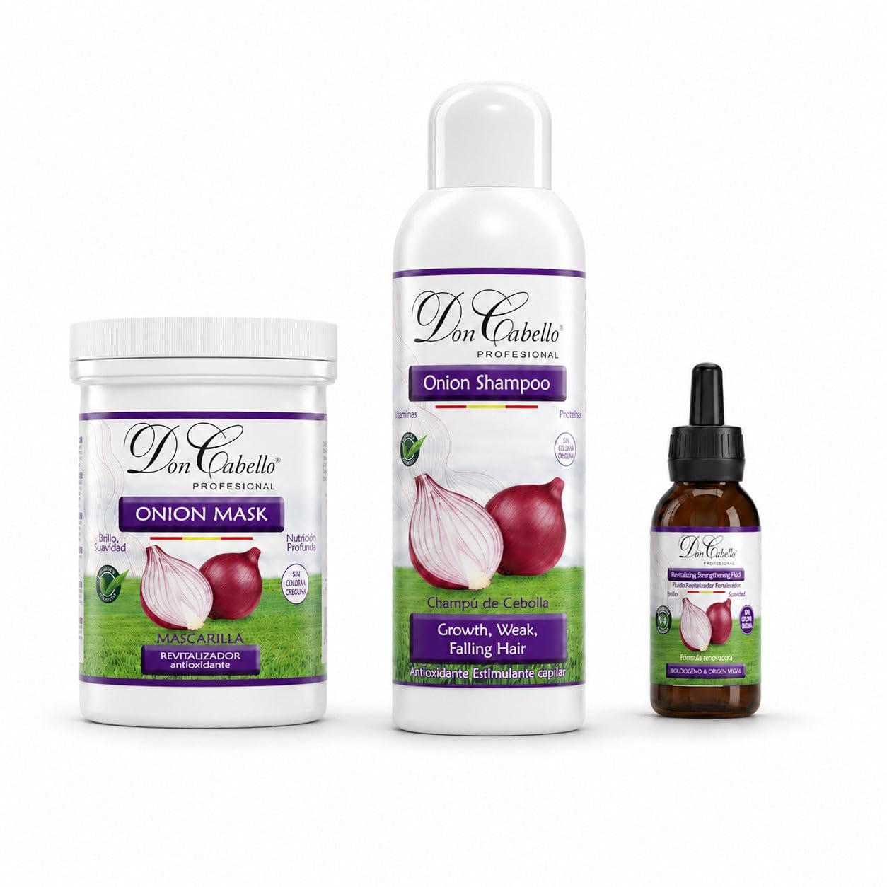 Don Cabello Pack Cebolla Roja Anticaída, Champú y Mascarilla sin Olor, para Cabello Débil o Graso, Fuerza, Brillo y Volumen (500 ML)