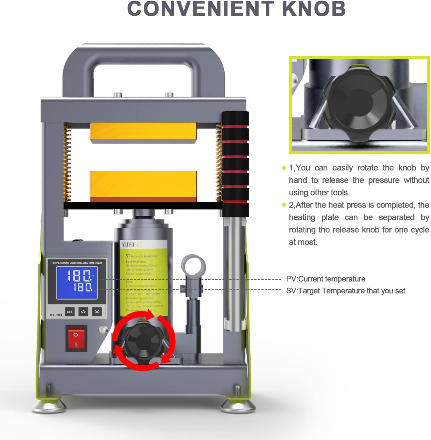 5 Ton Hydraulic Heat Press Machine with 3x5 inch Heated Plates,Auto Temperature Adjustment Heat Press