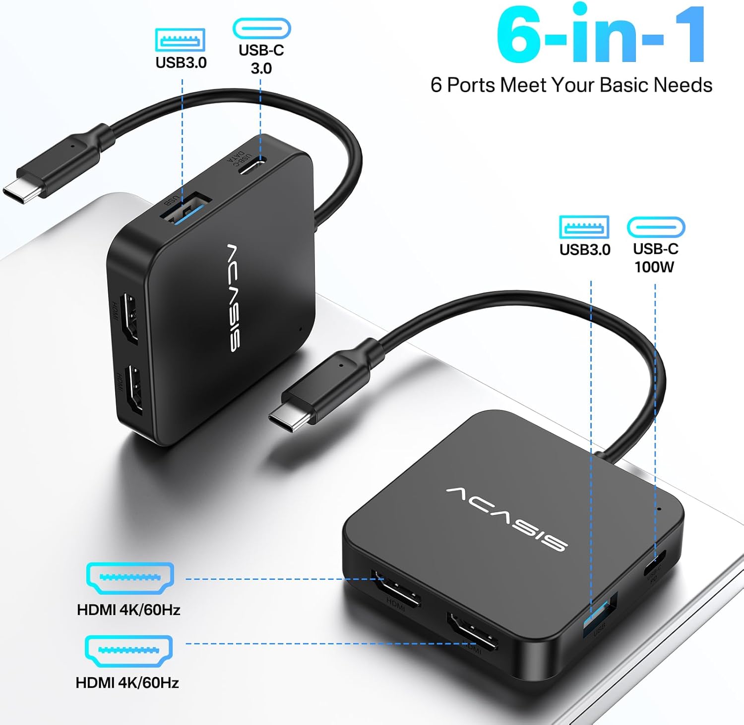 ACASIS Dual HDMI Docking Station with 100W PD Charging, 5Gbps USB-C and USB-A Data Ports, HDMI Hub for Dell XPS/HP/Lenovo/Surface/Yoga