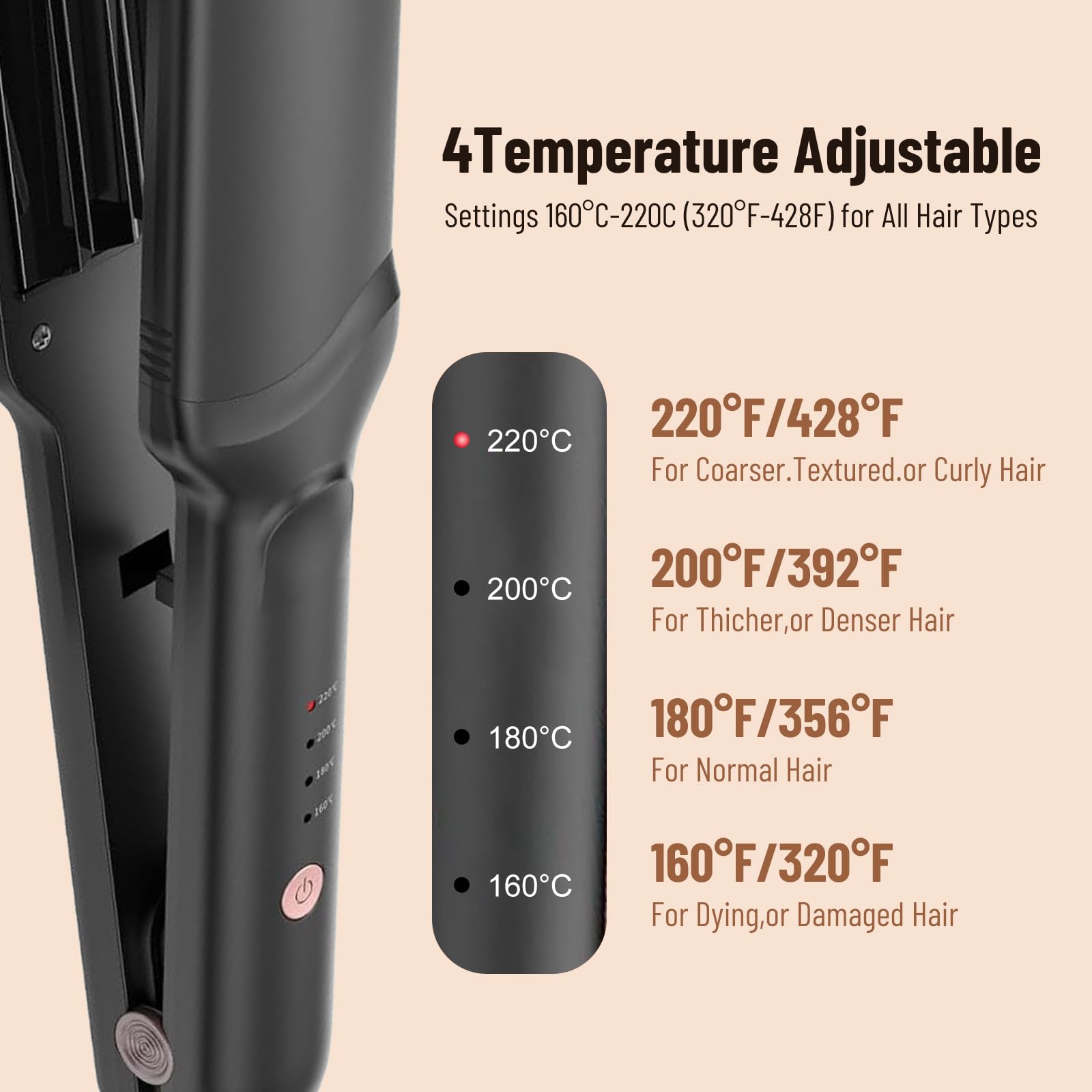 Lisseur Cheveux 4 en 1 Professionnel, 4 Températures (Noir) | Lisseur, crépeur, boucleur & ondulateur avec chauffage rapide – arrêt 60 min, nomade & adapté à tous les cheveux