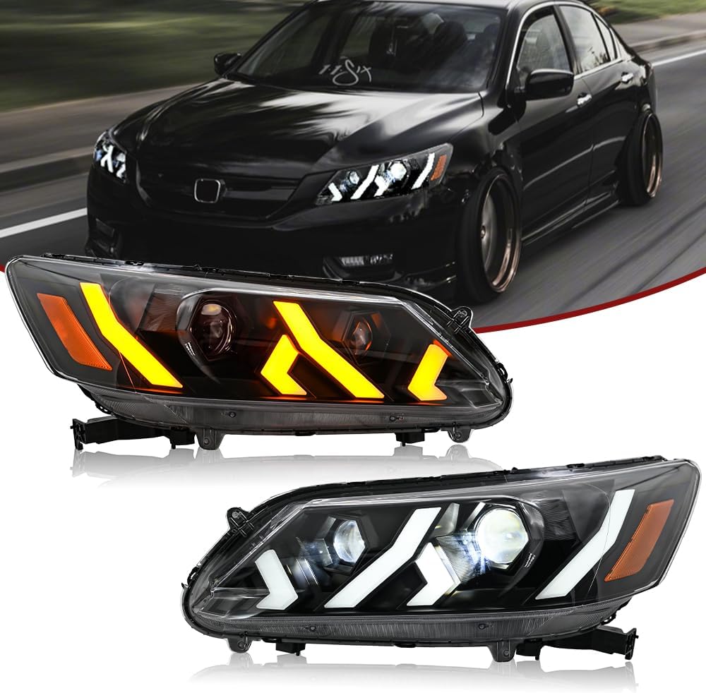 Headlights for Honda Accord 2013-2015 LX Touring Hybrid EX EX-L Sport Sedan Headlamps for 9th Gen 4-dr Accord 2013 2014 2015 Passenger&Driver Side Front Head Lamps(1 Pair)