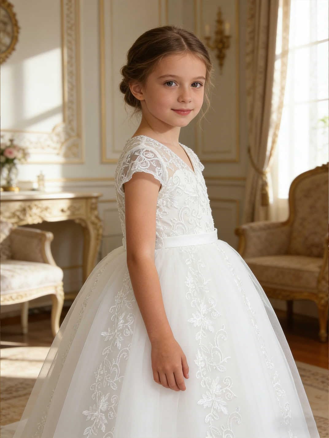Flower Girl Dress for Wedding Lace First Communion Formal Dresses Kids Birthday Party Pageant Ball Gown
