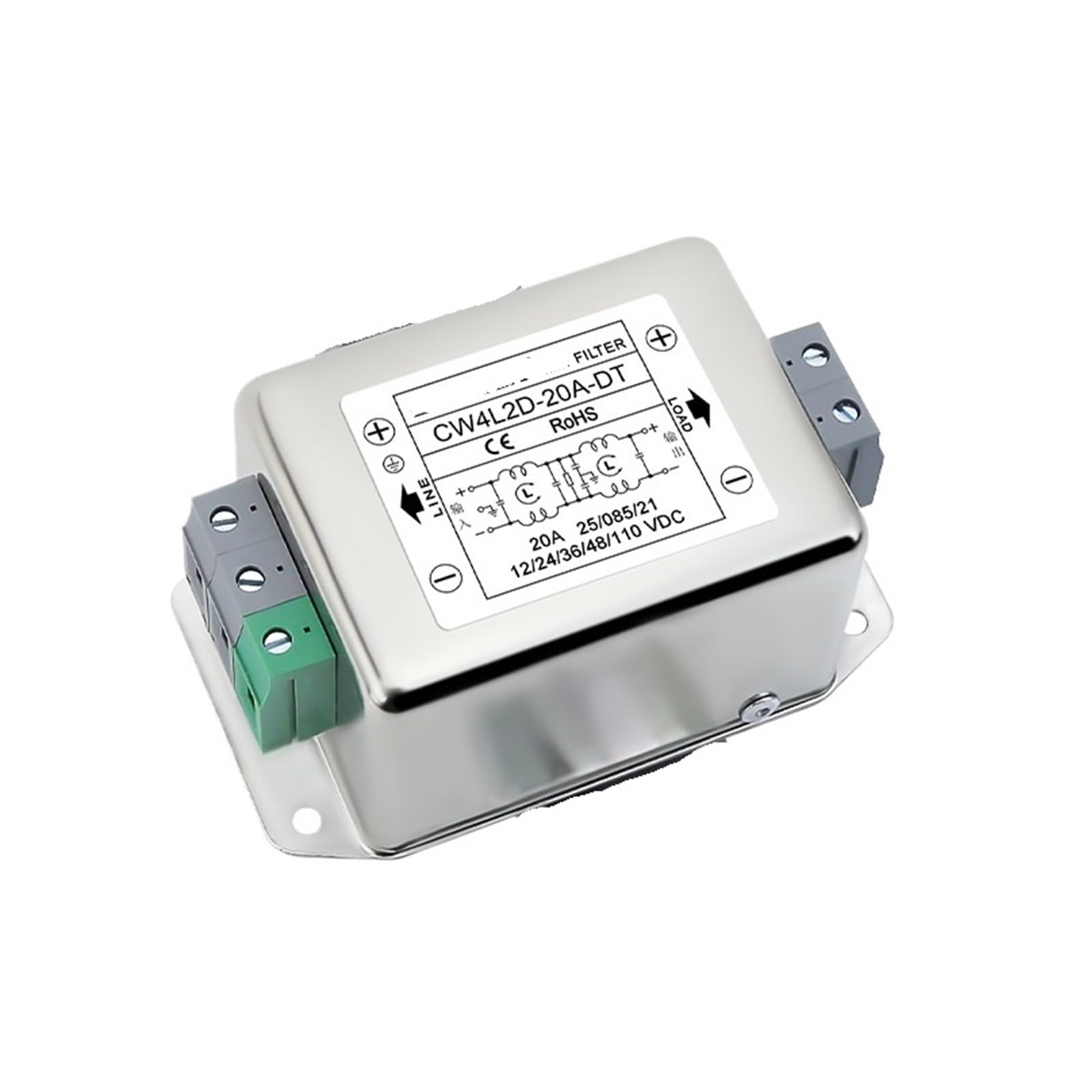Filtre d'alimentation monophasé CW4L2D-20A-DT sur rail DIN pour courant continu DC 12V à 100V