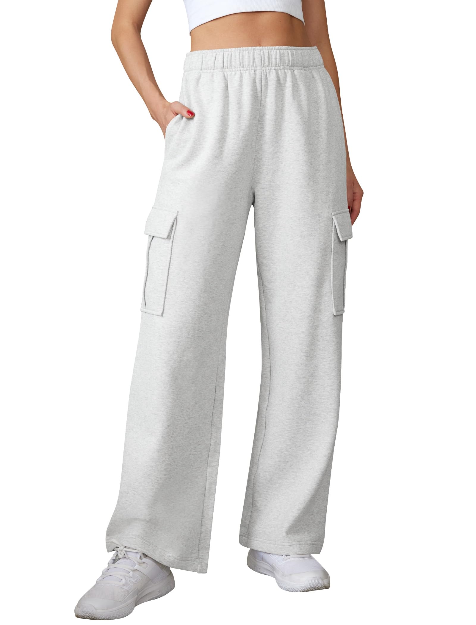 Glacspyg Pantaloni da Jogging Donna Pantaloni Lunghi Sportivi Fitness Vita Alta con Elastico in Vita e Tasche Pantaloni per Il Tempo Libero Pantaloni Larghi Gambe