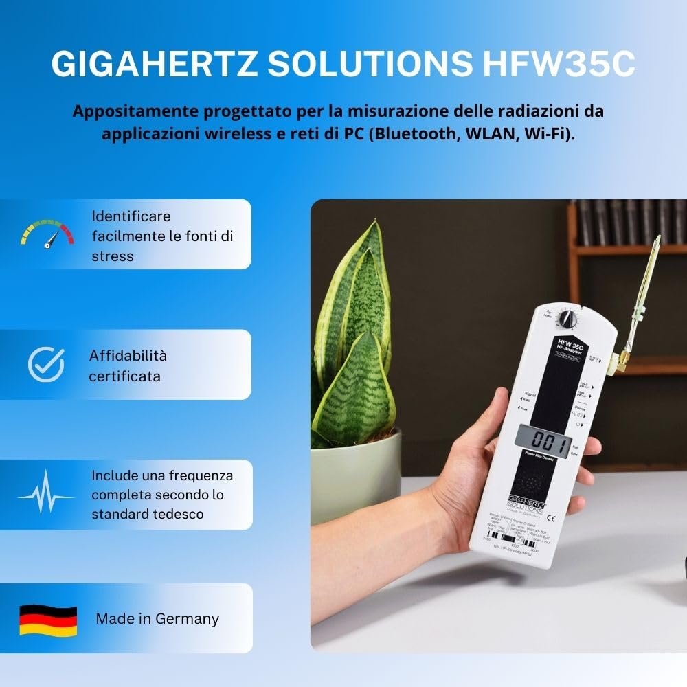 Gigahertz Solutions HFW35C - Misuratore elettrico ad alta frequenza | Antenna LogPer (2,4-6 GHz) | affidabile rilevatore 4G/5G/WIFI