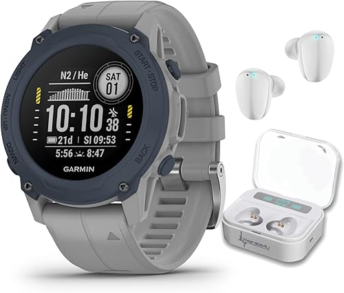 Garmin Descent G1 - Computadora de buceo resistente, múltiples modos de buceo con paquete Wearable4U (+ auriculares blancos, gris polvo)