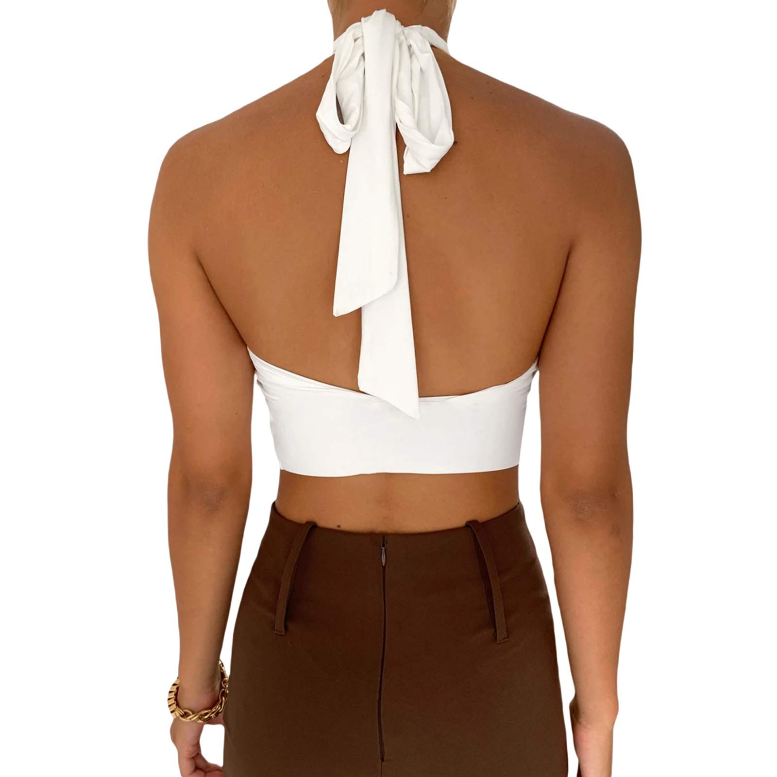 GuliriFei Las mujeres Sexy Crisscross Crop Top Cutout Halter Neck Lace Up sin mangas Strappy Tie Backless Tank Top Y2K Basic Tees Shirts