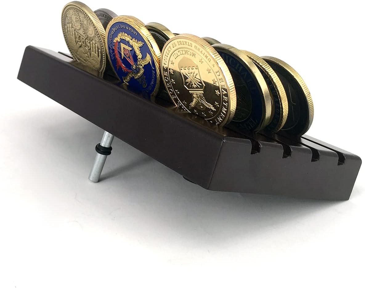 Glamtune 4 Rows Wood Coin Holder Military Challenge Coin Display Holder Stand image 5