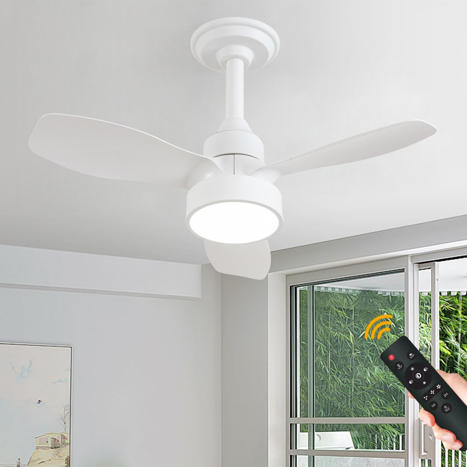 JDONG Weiß Deckenventilator mit Beleuchtung Ø 62CM Leise Fernbedienung 3 Farbtemperatur 3 Geschwindigkeiten Timer