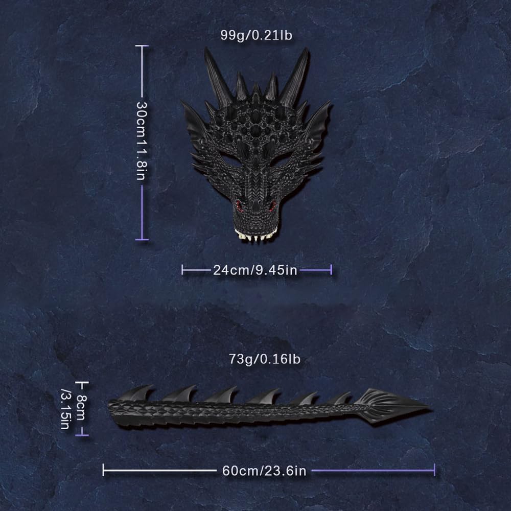 Dragon Wings Mask Tail Costume Set for Kids Realistic Dragon Cosplay Props for Halloween Dress-Up Parties Role Play - Image 6
