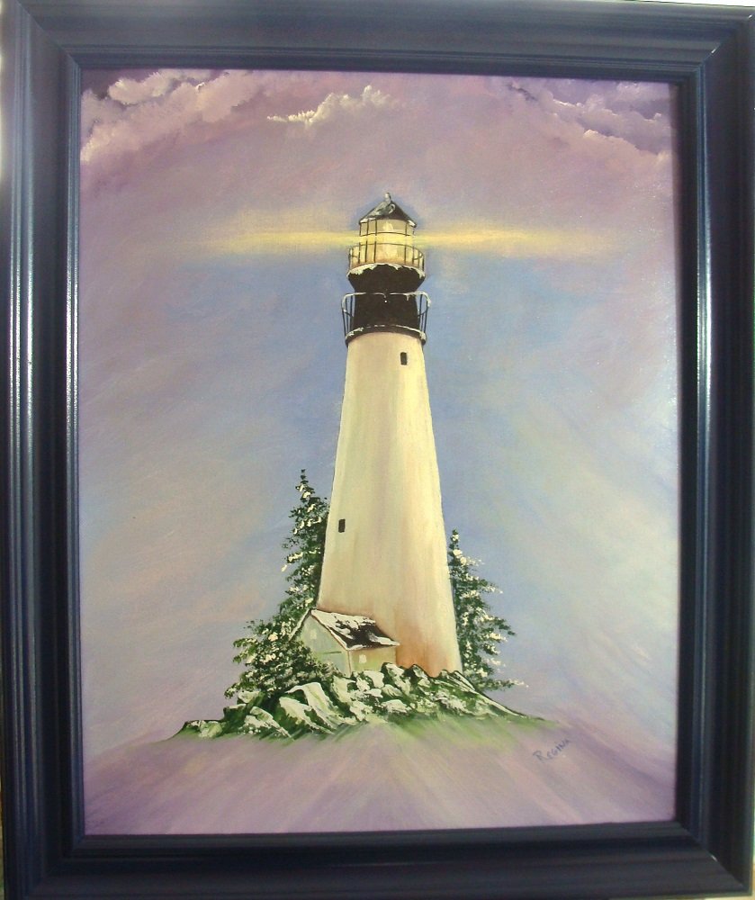 paintings by Nana - Thank God for The Lighthouse - Striking Colors - Framed - Acrylic Fine Art