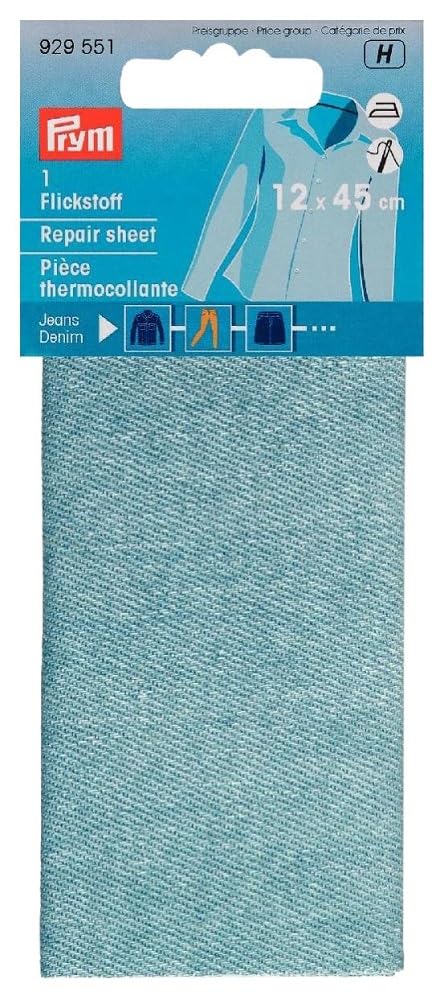 Prym - Iron-On Light Blue (12 x 45cm) Jeans Repair Sheet - 1 Unit