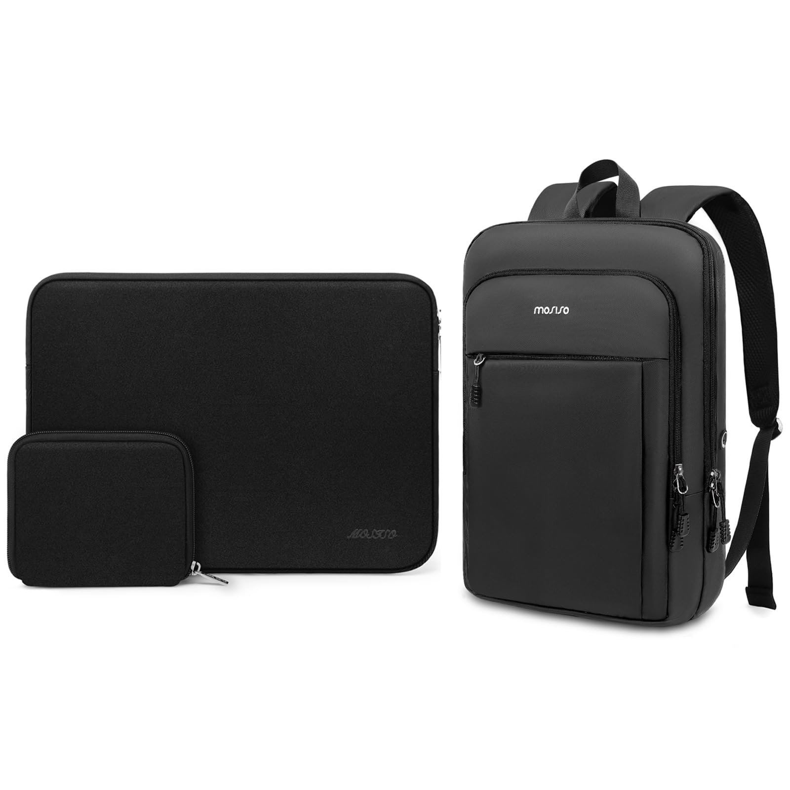 MOSISO Sottile Zaino per Laptop, 15,6 pollici Borsa Impermeabile per Laptop | e 13 pollici Custodia Laptop, 13 pollici Borsa PC, Neoprene Borse Computer con Custodia Piccola, Nero e Nero
