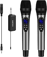 Vista 8 de HOTEC UHF Micrófonos Inalámbricos Duales de Mano con Receptor Mini Portátil Recargable con Salida de 1/4" para Presentaciones en Vivo a través