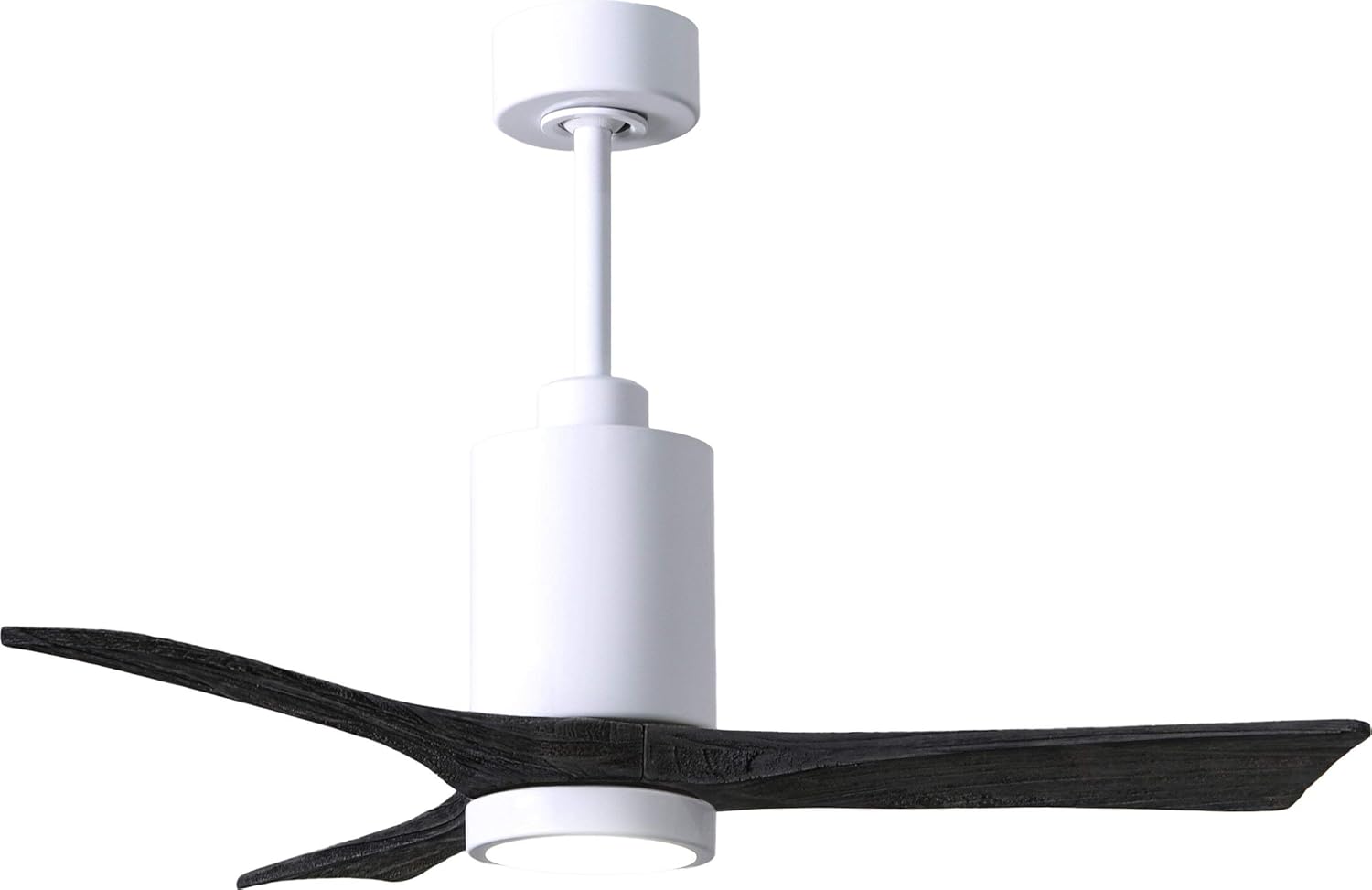Matthews PA3-WH-BK-42 Patricia Damp Rated 42" Ceiling Fan with Light and Remote & Wall Control, 3 Matte Black Solid Wood Blades, Gloss White