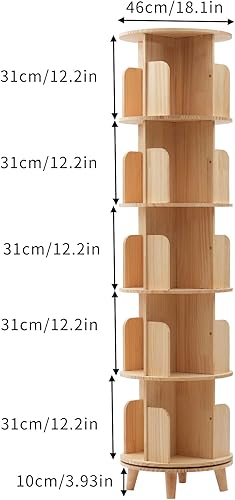 Miniatura 3 de Estantería giratoria de 360, estante apilable de madera maciza de 5 niveles, estante de almacenamiento de pie para sala de estar, estudio y oficina