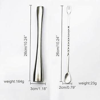 Lot Pilon à Cocktail Et Cuillères à Mélanger Acier Inox - Kit Barman Mojito 4 Pièces