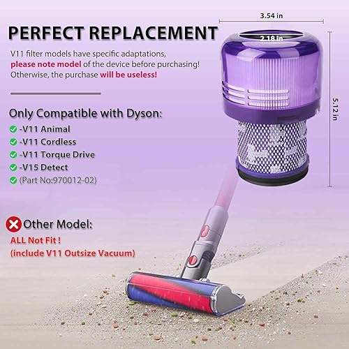 Miniatura 2 de Paquete de 2 filtros de vacío V11 de repuesto para Dyson V11 Torque Drive V11 Animal V11 Extra V15 Detectar filtro de aspiradora inalámbrico, para