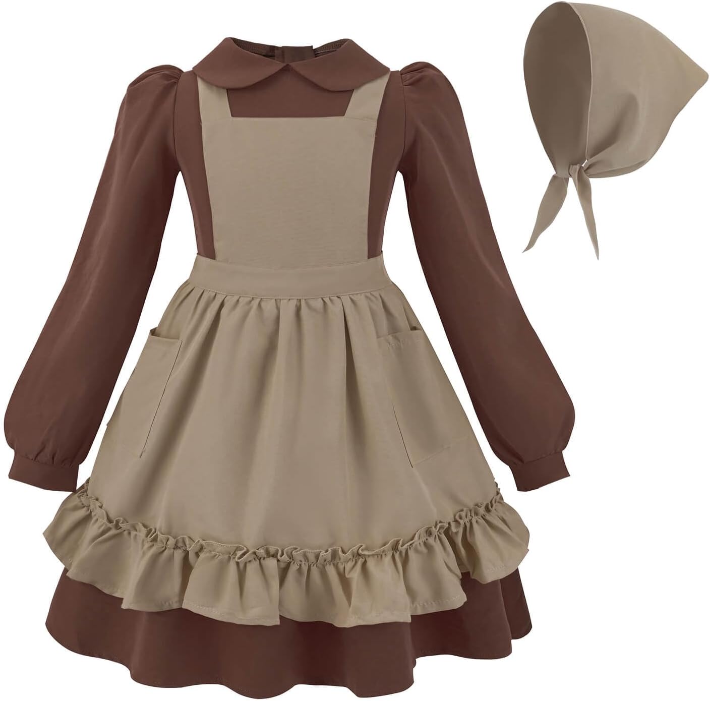 Nuoqi Prairie Dress Girls Pioneer Colonial Costume Long Sleeve 1800s Victorian Dress with Apron