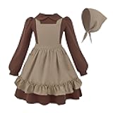 Prairie Dress Girls Pioneer Colonial Costume Long Sleeve 1800s Victorian Dress with Apron