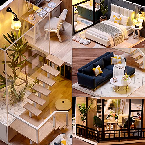 Image of TuKIIE DIY Miniature Dollhouse Kit with Furniture, 1:24 Scale Creative Room Mini Wooden Doll House Accessories Plus Dust Proof & Music Movement for Kids Teens Adults(Satisfied Time)