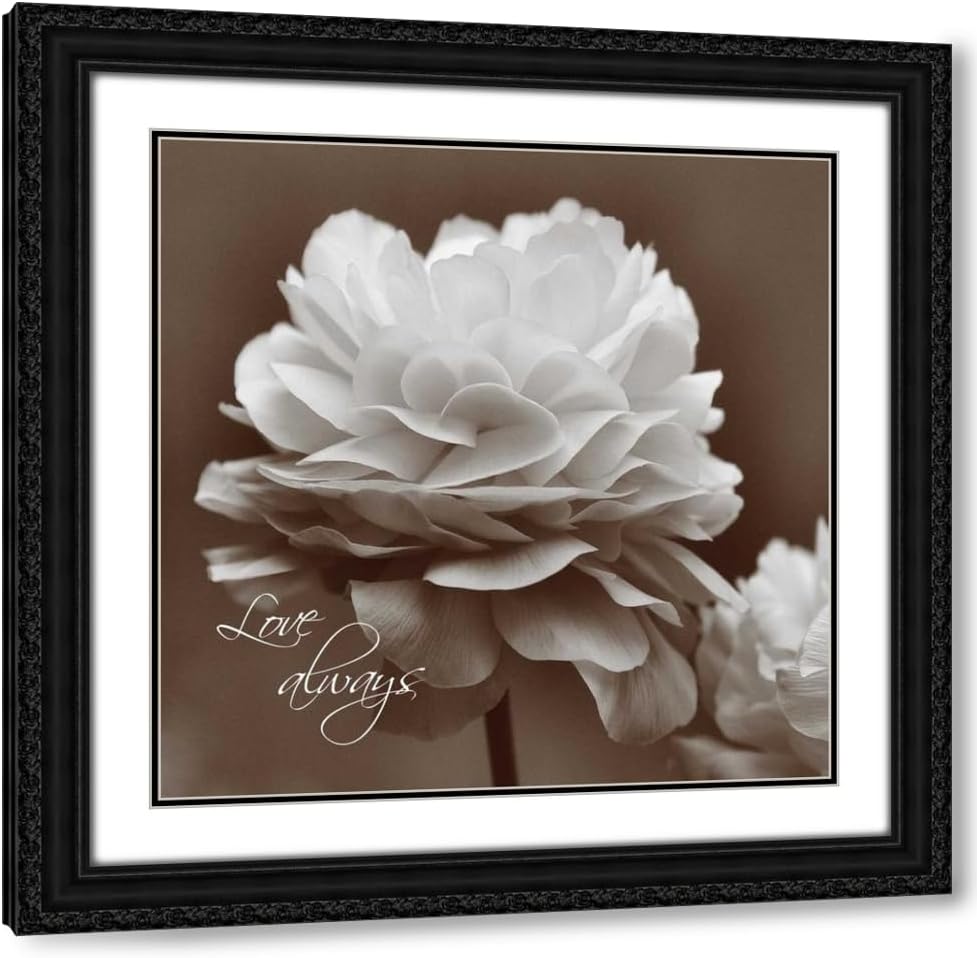 ArtDirect Sepia Blossoms II 15x15 Black Modern Wood Framed with Double Matting Museum Art Print by Romita, Denise