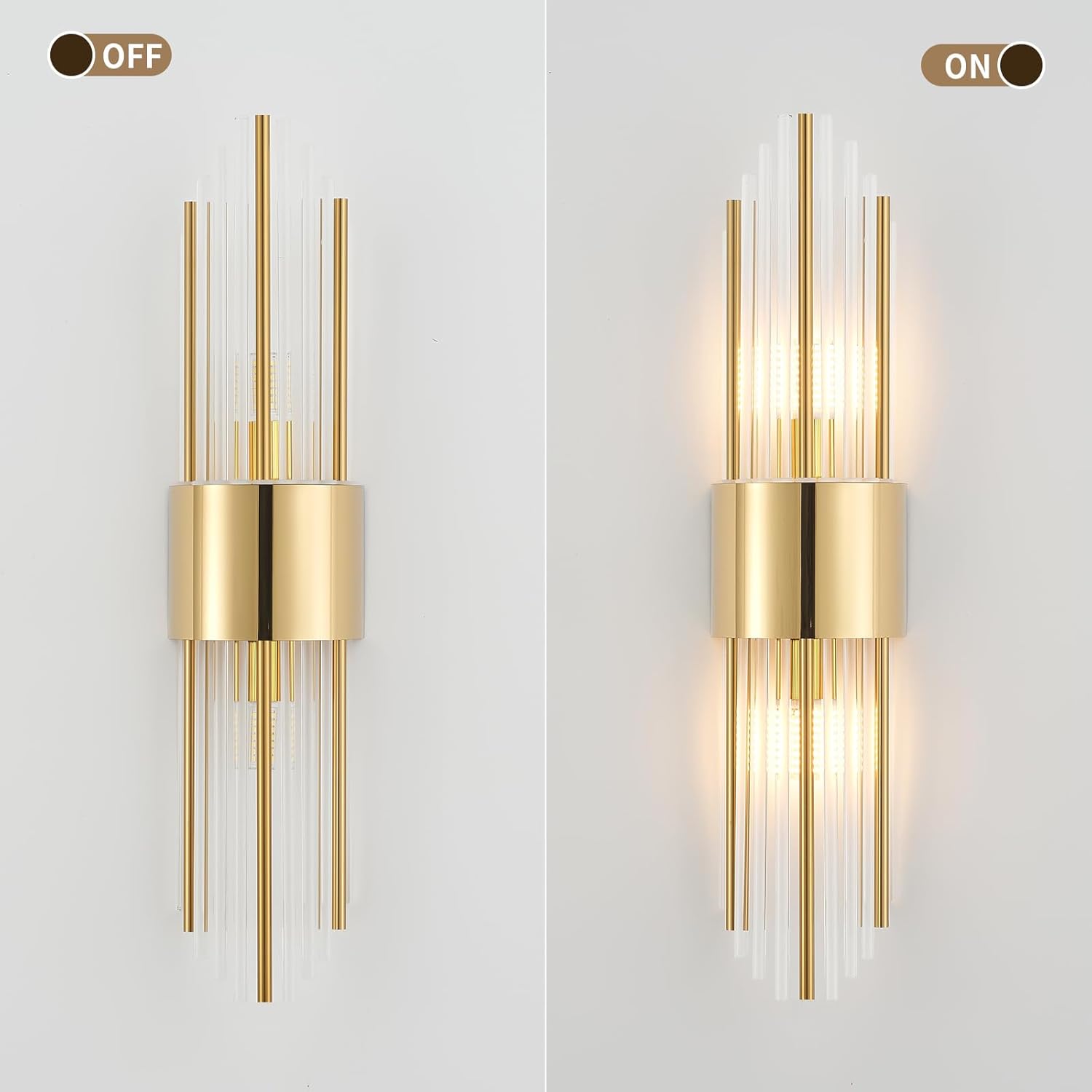 sconces wall decor set of 2, gold sconces wall set of 2, 2-Light Modern Brushed Titanium Gold Wall Sconce, scones lighting, modern wall sconces, for Living Room, Bathroom, Vanity, Staircase, Hallway Two sets of gold