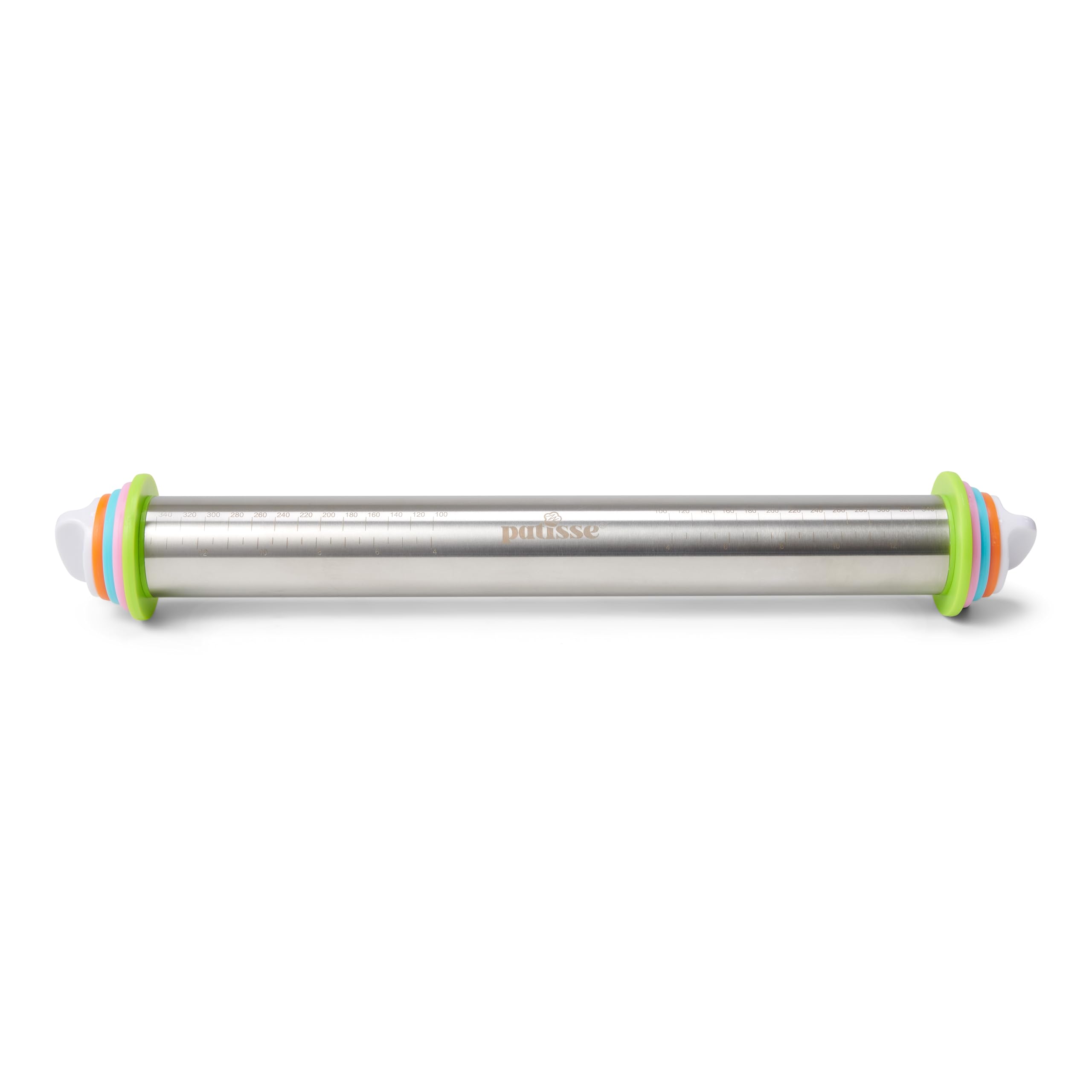 patisse, 02065, Rouleau à Pâtisserie à 4 Entretoises de 2 mm à 10 mm, Inox, 35 Cm