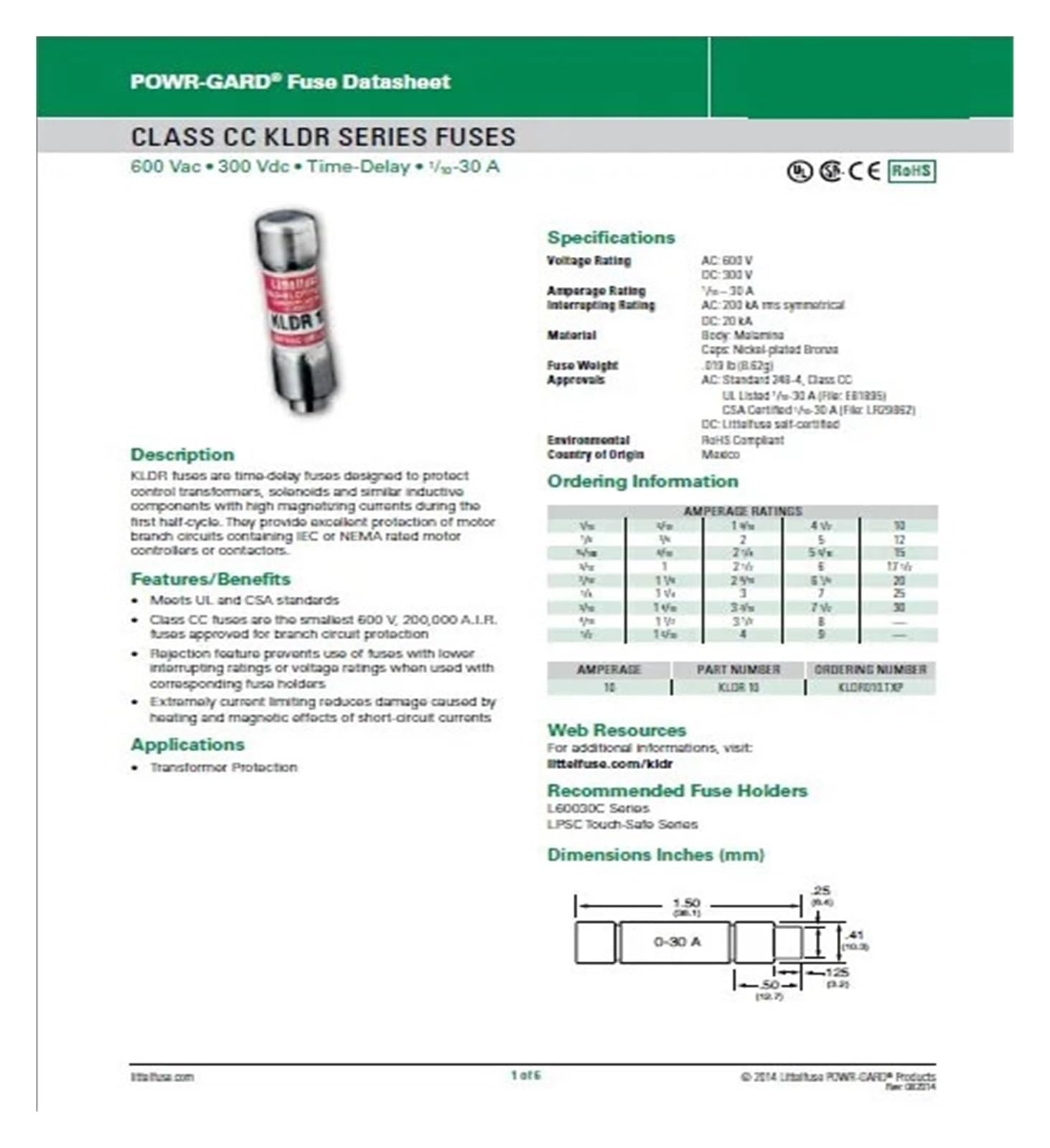 1 Stück K/L/D/R 1/4 Zeitverzögerungssicherung 250 mA 600 V Sicherung