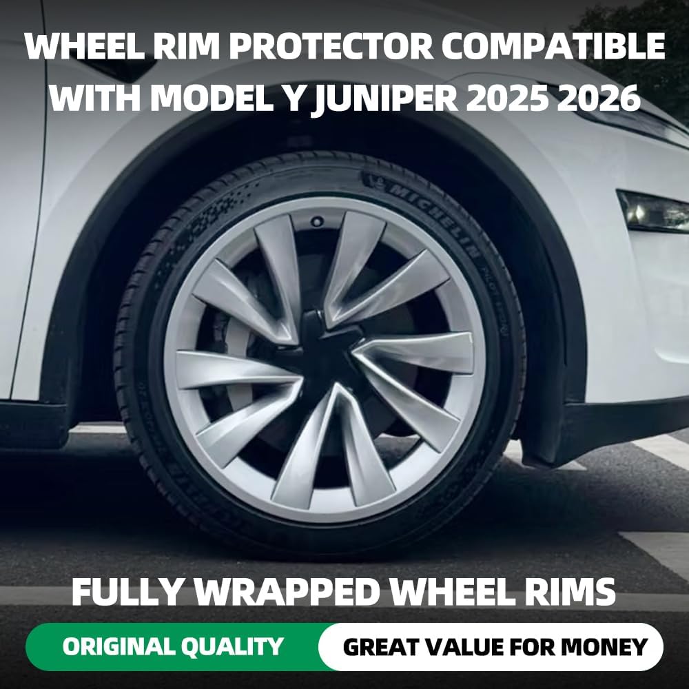 Suitable for 2025-2026 Tesla Model Y 20-Inch Spiral Wheel Protector Silver 4-Piece Set Model Y Wheel Protection Cover Decorative Ring Accessory (4PCS Set in Silver)