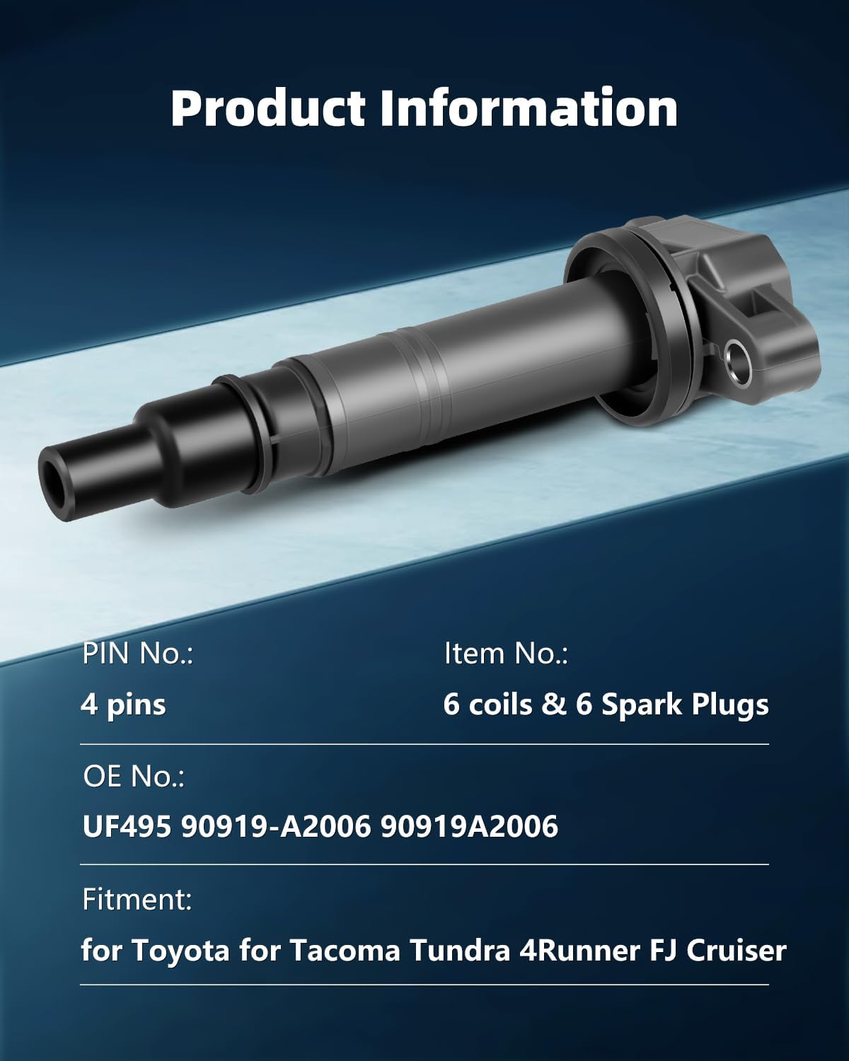 ECCPP UF495 6 ignition coils with 6 iridium Spark Plugs for Toyota for Scion Camry for Tacoma Matrix xB Hi for ford ACe Solara 2.4L 2.7L L4 UF495 90919-A2006 90919A2006