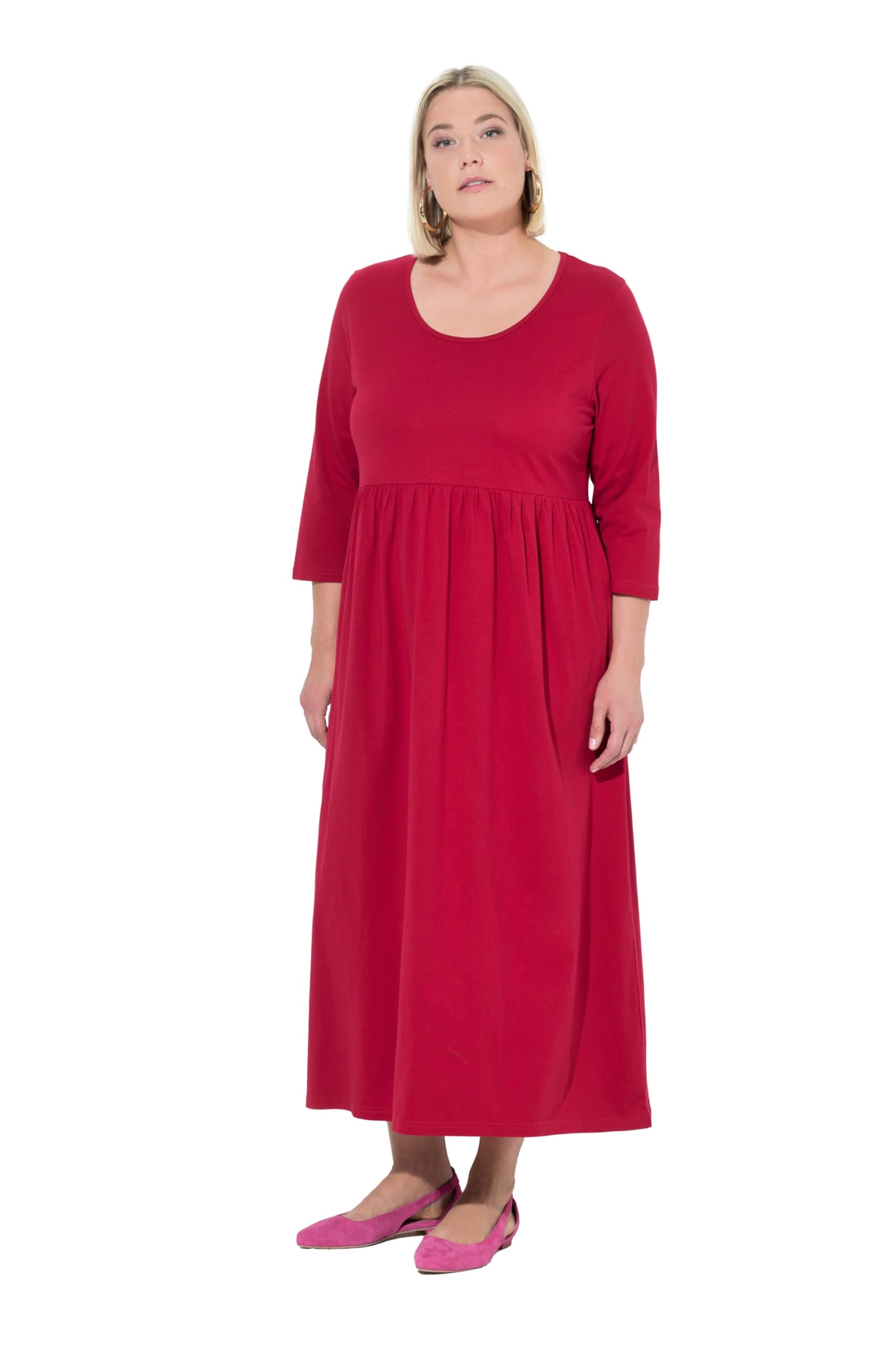 Ulla Popken Damen große Größen Übergrößen Plus Size Jersey-Maxikleid, A-Linie, Rundhals, 3/4-Arm, Taschen 832971