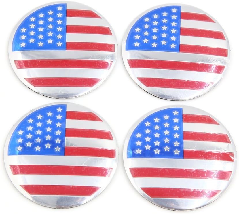 Kardeck 4Pcs 56mm Diameter US Flag Pattern Wheel Hub Sticker Protector for Auto Car