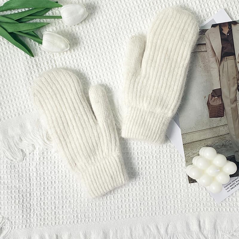 Women's Winter Gloves Warm Lining Mittens Cold Weather Cozy Wool Knit Thick Gloves - Image 2