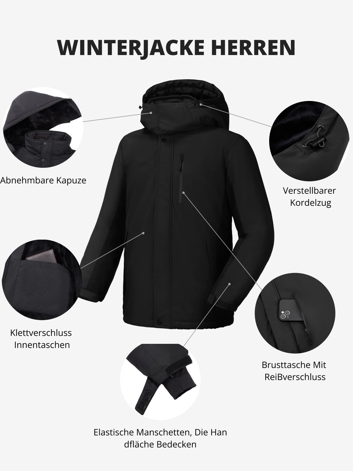 OutPro Herren Skijacke Winterjacke Wasserdicht Winddicht Funktionsjacke Outdoor