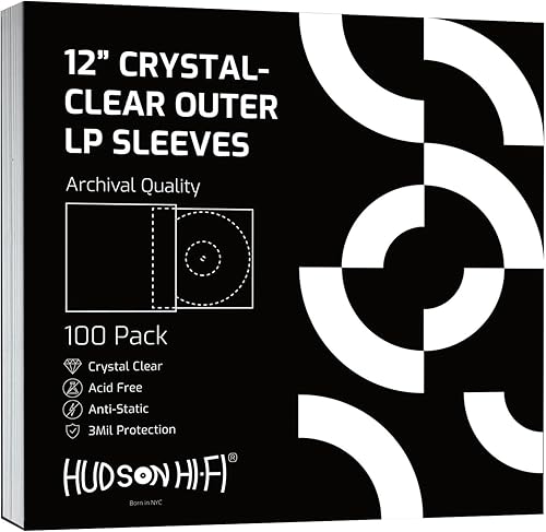 Hudson Hi-Fi Fundas exteriores para discos de vinilo, funda de vinilo transparente de alta calidad, paquete de 100 unidades, protege tus álbumes LP