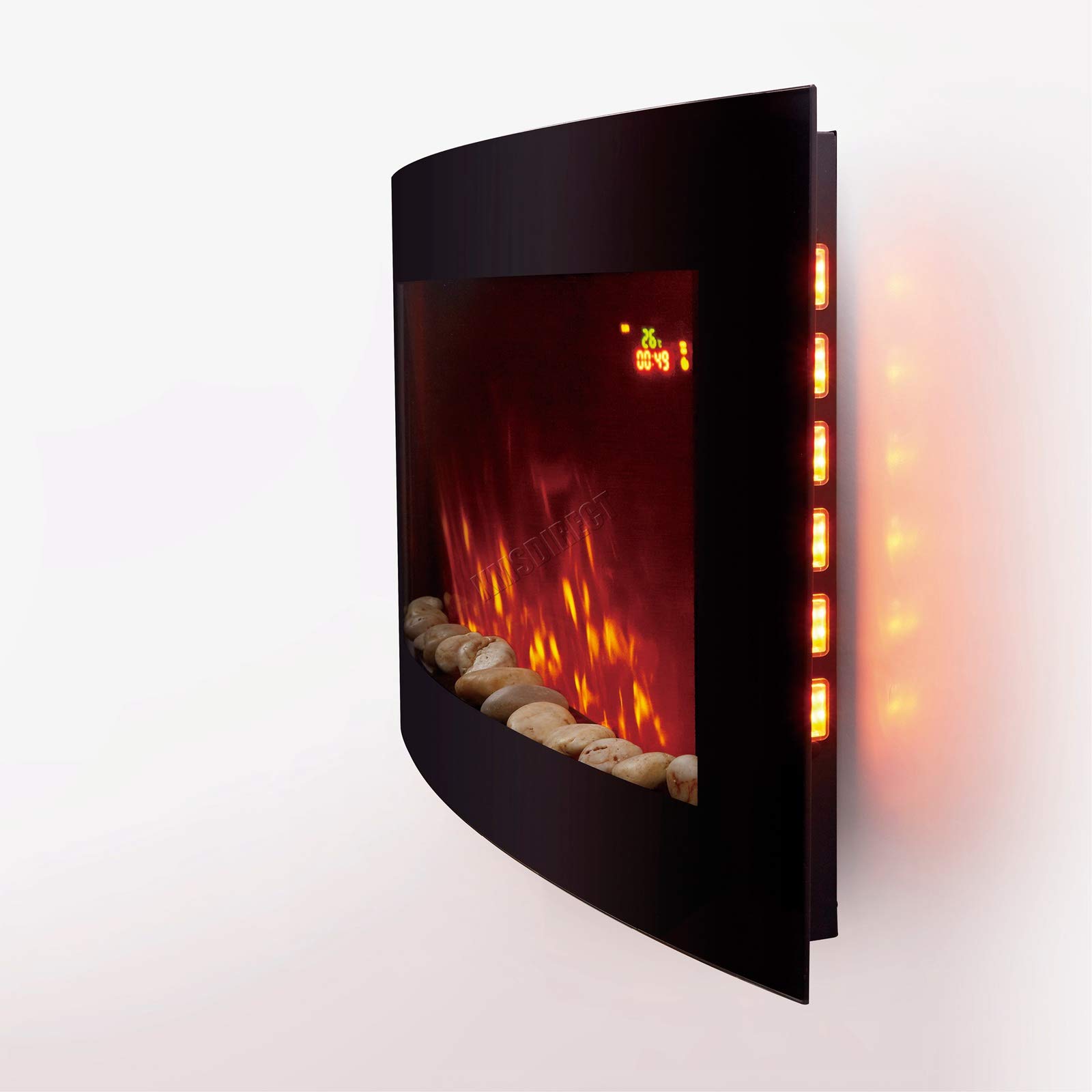 HEATSURE Wall Mounted Electric Fire Curved Glass Screen Fireplace With 7 Colour LED Backlight