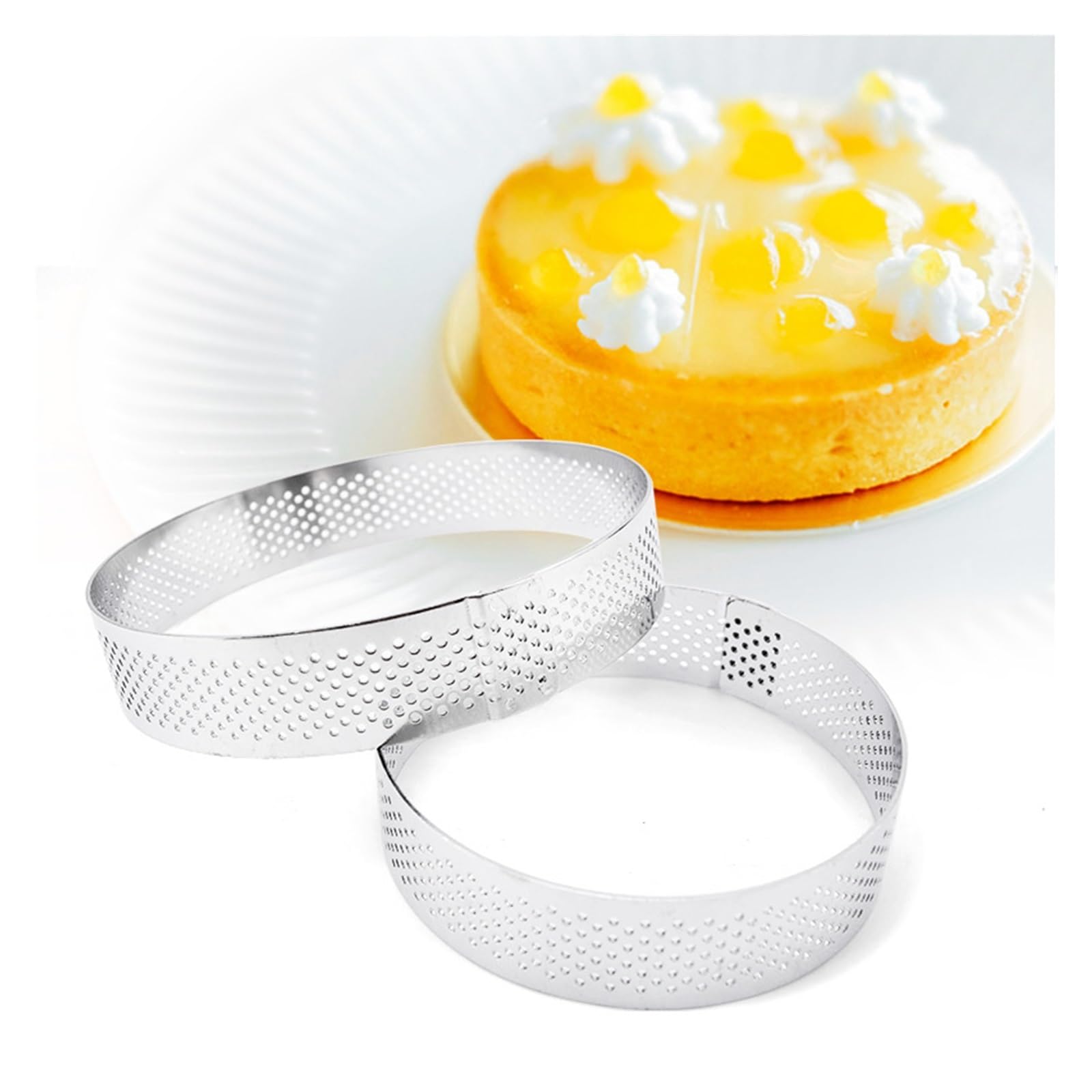 SSIMOO 6 8 10 CM en Acier Inoxydable Tarte Moule Anneau Tartelette Gâteau Mousse Moules Biscuits Pâtisserie Cercle Cutter Tarte Anneau Perforé (Color : 8PCS 8CM)