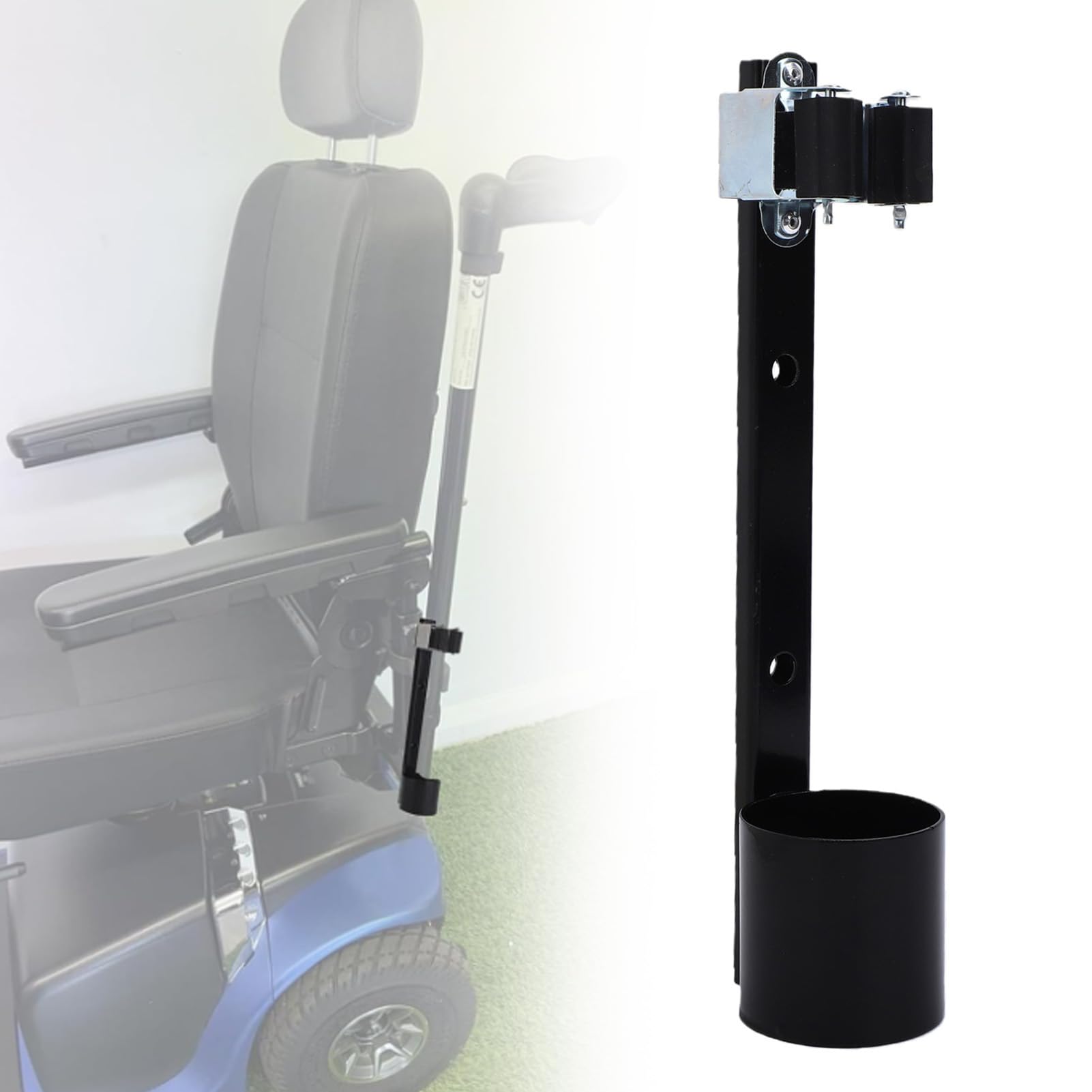Supporto per Bastoni in Acciaio Inossidabile, per Bastoni e Deambulatori con Diametro da 1 a 1,7 Pollici, con Fessura di Fissaggio e Fori di Drenaggio — Ideale per Scooter