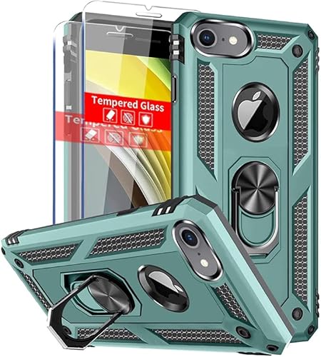 SunRemex Military-Grade iPhone 6/6s/7/8 Case with Tempered Glass Screen Protector & Kickstand - Dark Green