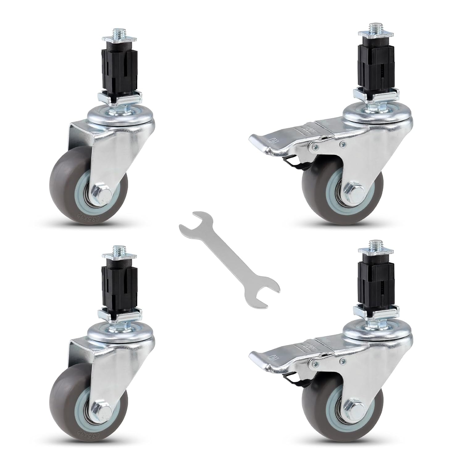 2inch Plug-in casters, Silent, high Load Capacity 4pcs Set (1” Square Tube Plug-in casters, 2with Brake 2without，The Wall Thickness Should be Less Than 1.2mm)