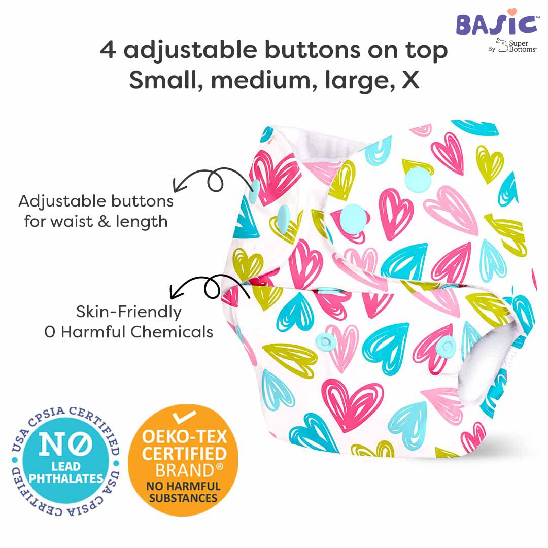 Superbottoms Basic Leakage-proof advanced cloth diapers for babies, High Absorbent 100% cotton 1 reusable diaper and 1 insert pad Combo Pack washable cloth diaper 3M -3Years Adjustable, Reduces Rash - Image 9 thumbnail