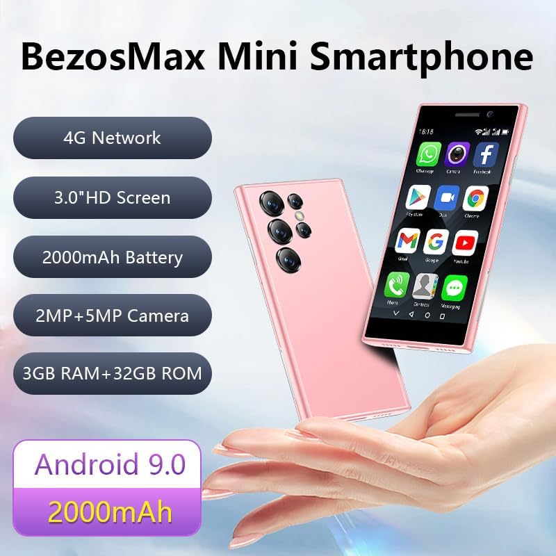 Mini Smartphone 4G Unlocked Kids Smart Phone 3.0 Inch HD Screen Mini Cell Phone 3+32GB for Small Mobile Phone GPS Pocket Child Cellphone Creative Gift for Kids Rose, Black, S24 BK Pink image 2 of 9 B0D739F42W