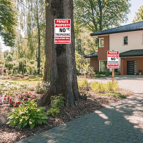 4 Pack Large Private Property No Trespassing Signs, Aluminum No Trespassing Video Surveillance Sign, No Trespassing Signs–Weatherproof and Highly Visible for Property Protection (10x14 inches) by Frohllia - Used condition - Image 6