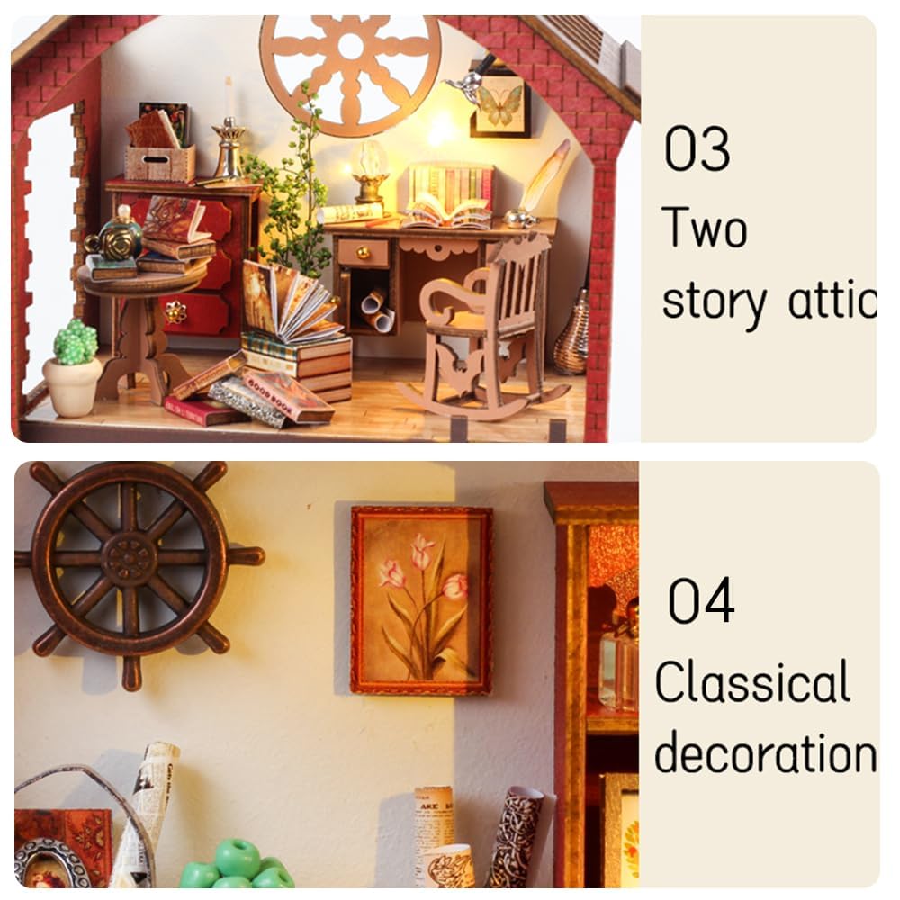 Kit De Rincón De Libros En Miniatura Con Luz LED - Casa De Muñecas De Madera 3D, Decoración Para Estanterías Y Manualidades Para Adultos