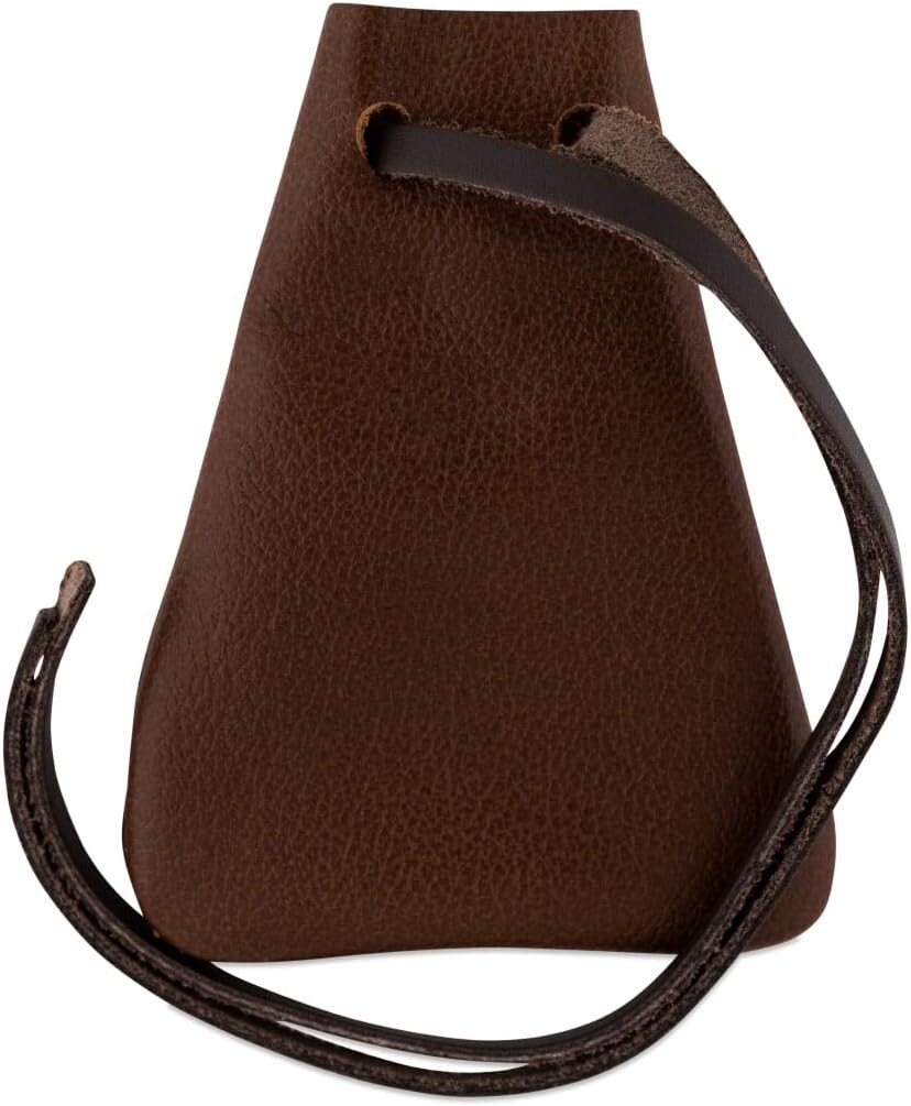 Leather Drawstring Pouch, Coin Bag, Medicine Tobacco Pouch Medieval Reenactment - Made in U.S.A. by Nabob Leather (Brown, Wide)