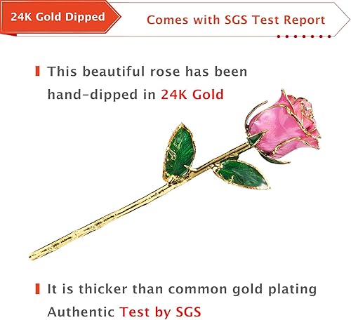 Miniatura 5 de AliveRose Regalos para el día de San Valentín para ella, rosa de oro de 24 quilates hecha de rosa real, diseño único chapado en oro rosa para
