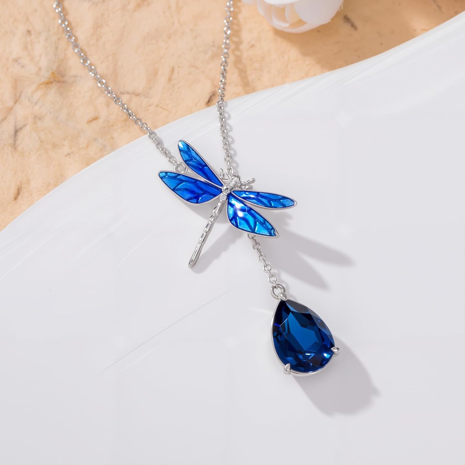 Diamond Dragonfly Necklace for Women 925 Sterling Silver Sapphire and Lab-Grown Diamond Enamel Blue Dragonfly Lariat Pendant Necklaces Christmas Birthday Gifts - Image 6