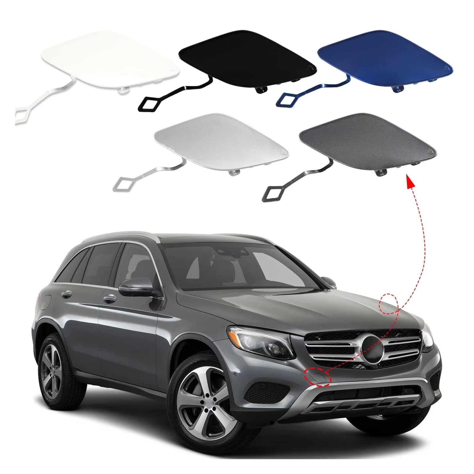 Osłona haka holowniczego zderzaka przedniego, zaczep holowniczy, kompatybilny z akcesoriami Benz Mercedes W253 GLC 2016 2017 2018 2019 2538850022 | Akcesoria do ucha holowniczego przedniego zderzaka 2538850022(Black Right Side)