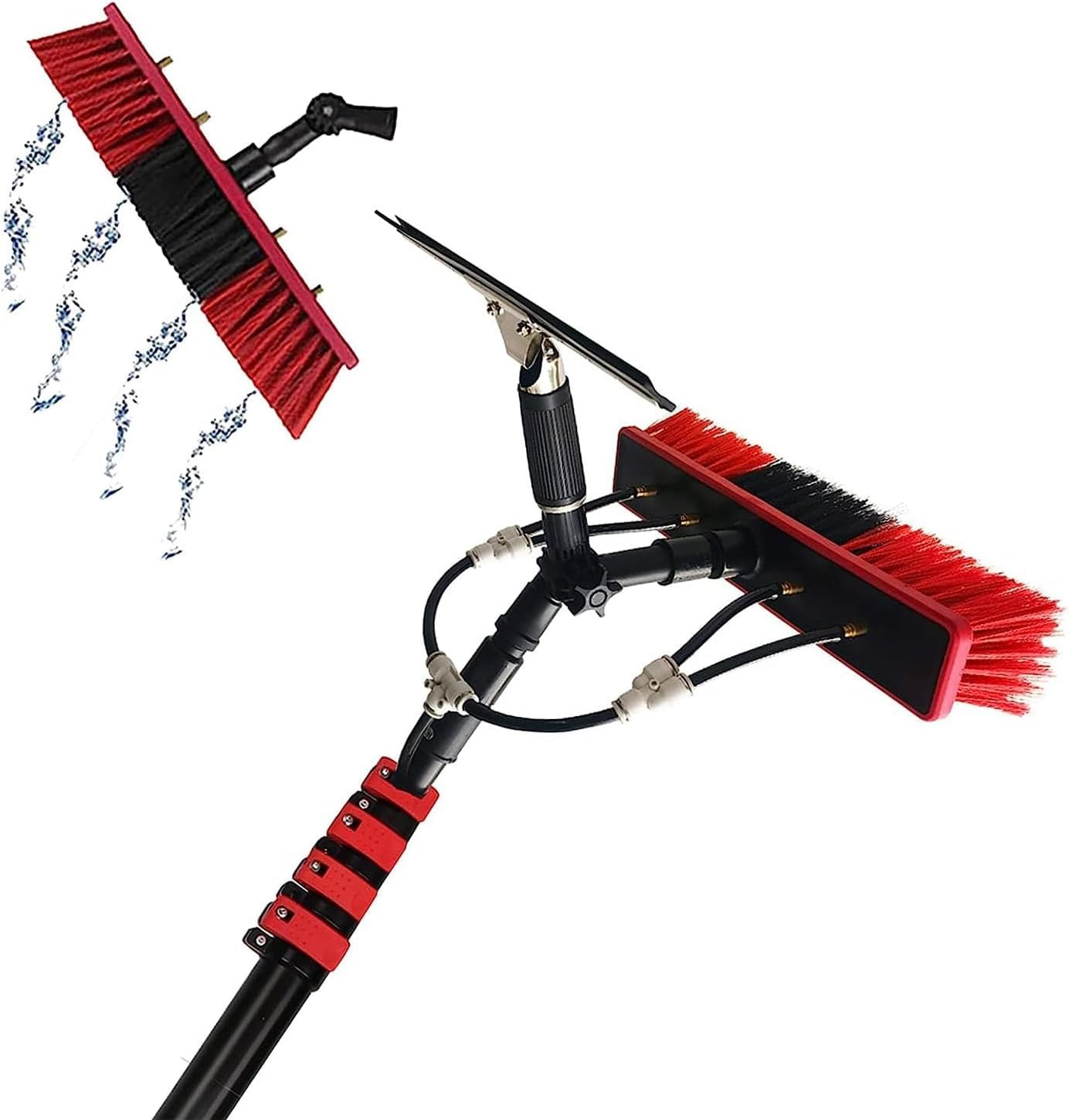 Kit de lavage de vitres en hauteur avec balai télescopique et tête de brosse orientable